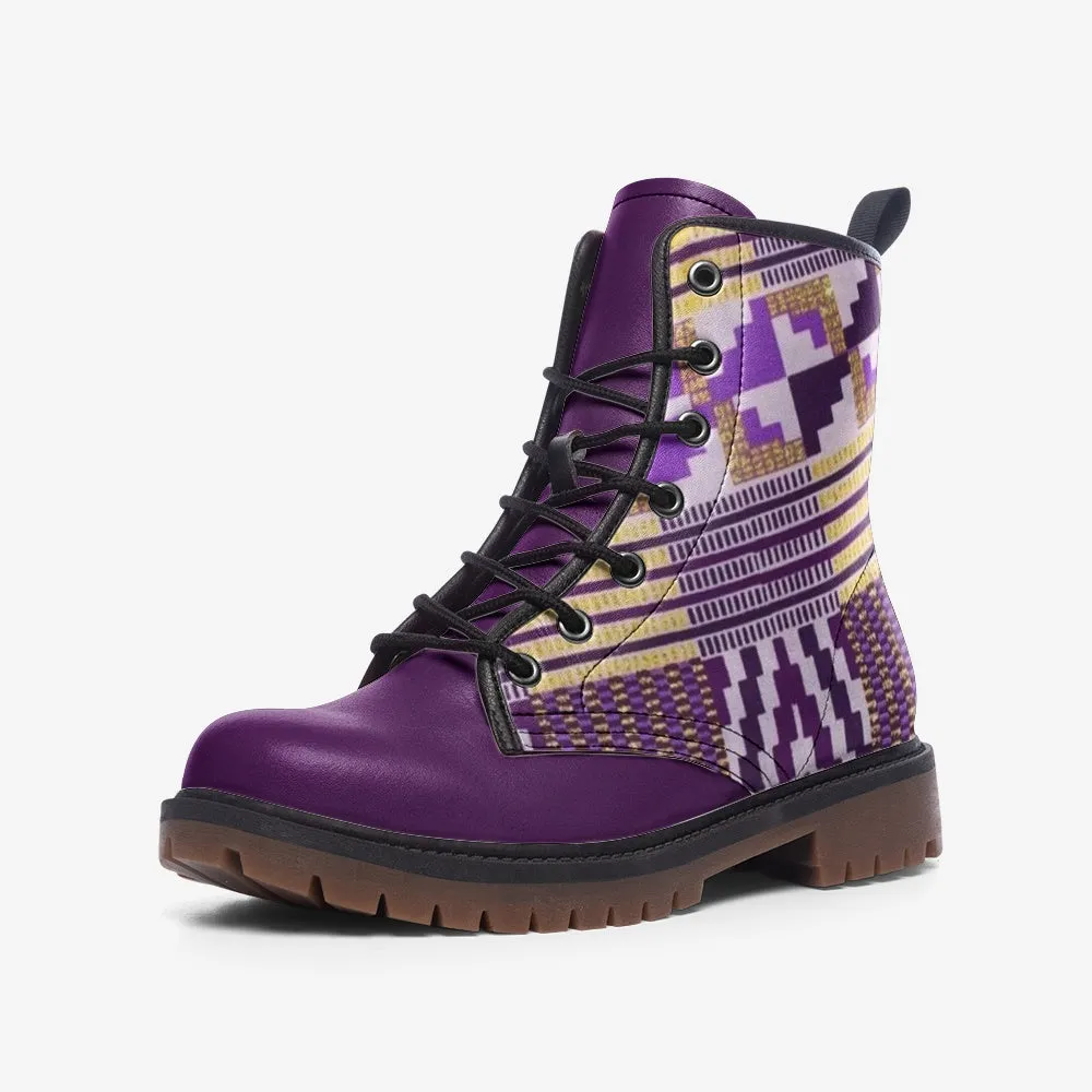 Abebe African Print Leather Combat Boots