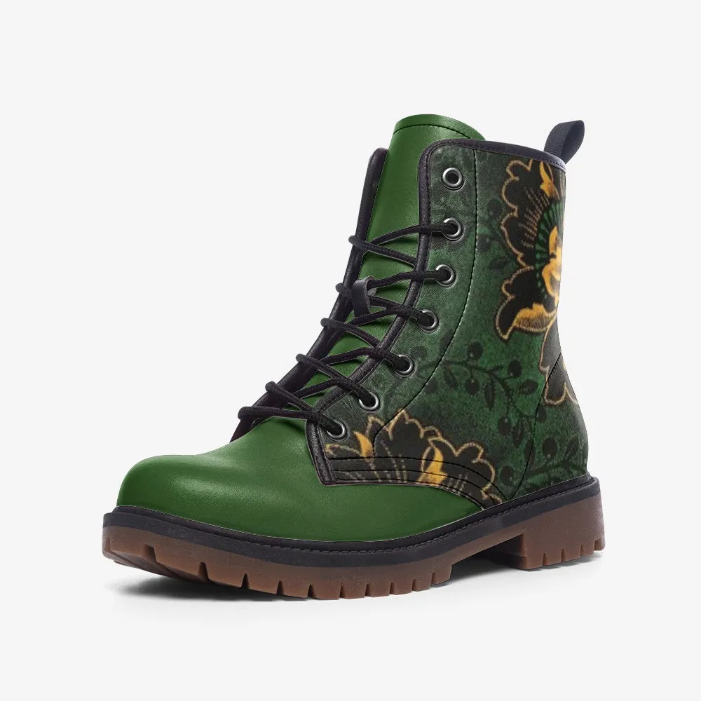 Adish  African Print Leather Boots -Green
