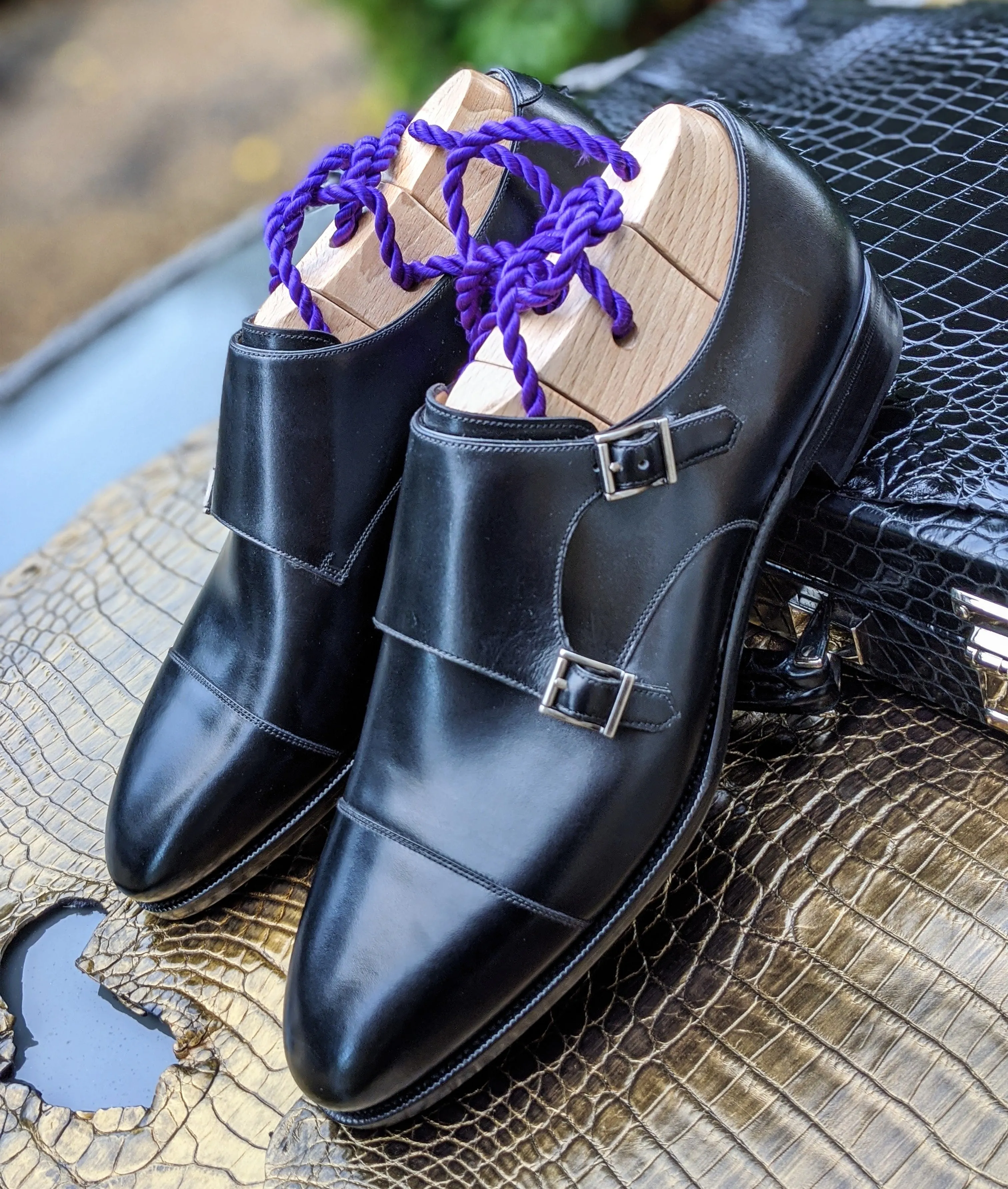Ascot Double Monk - Black Calf