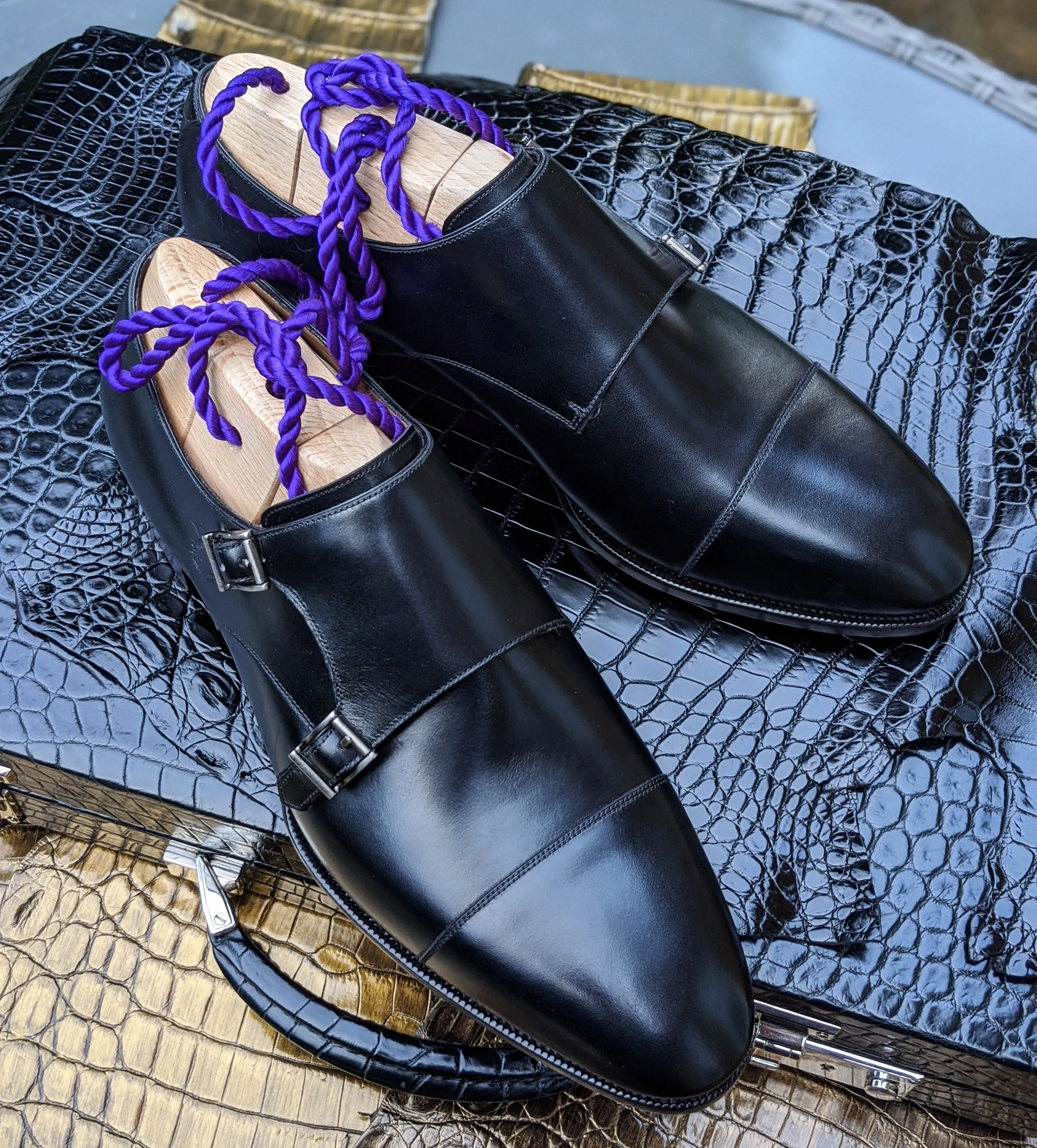 Ascot Double Monk - Black Calf