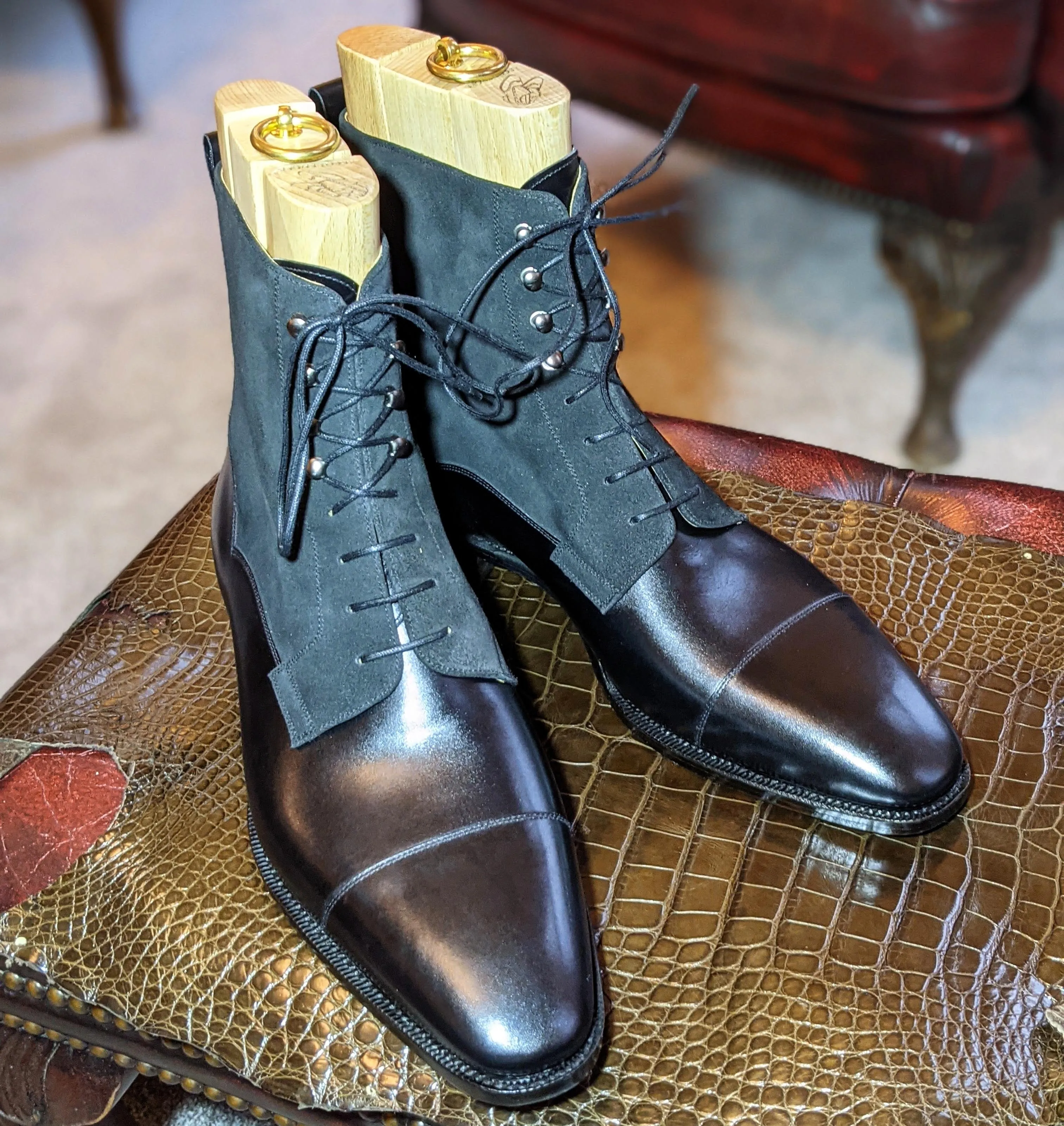Ascot High Boots - Black Calf & Black Suede