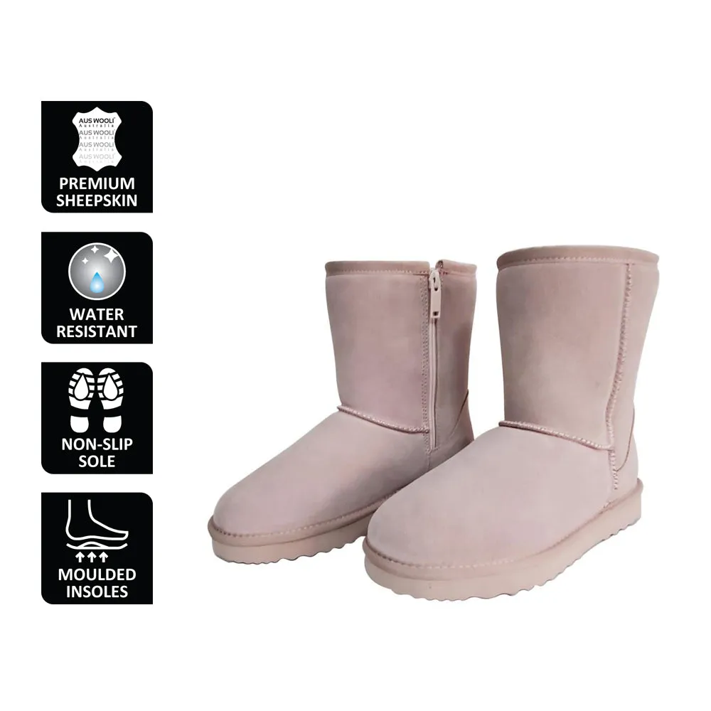 AUS WOOLI UGG MID CALF ZIP-UP SHEEPSKIN BOOT - Pale Pink