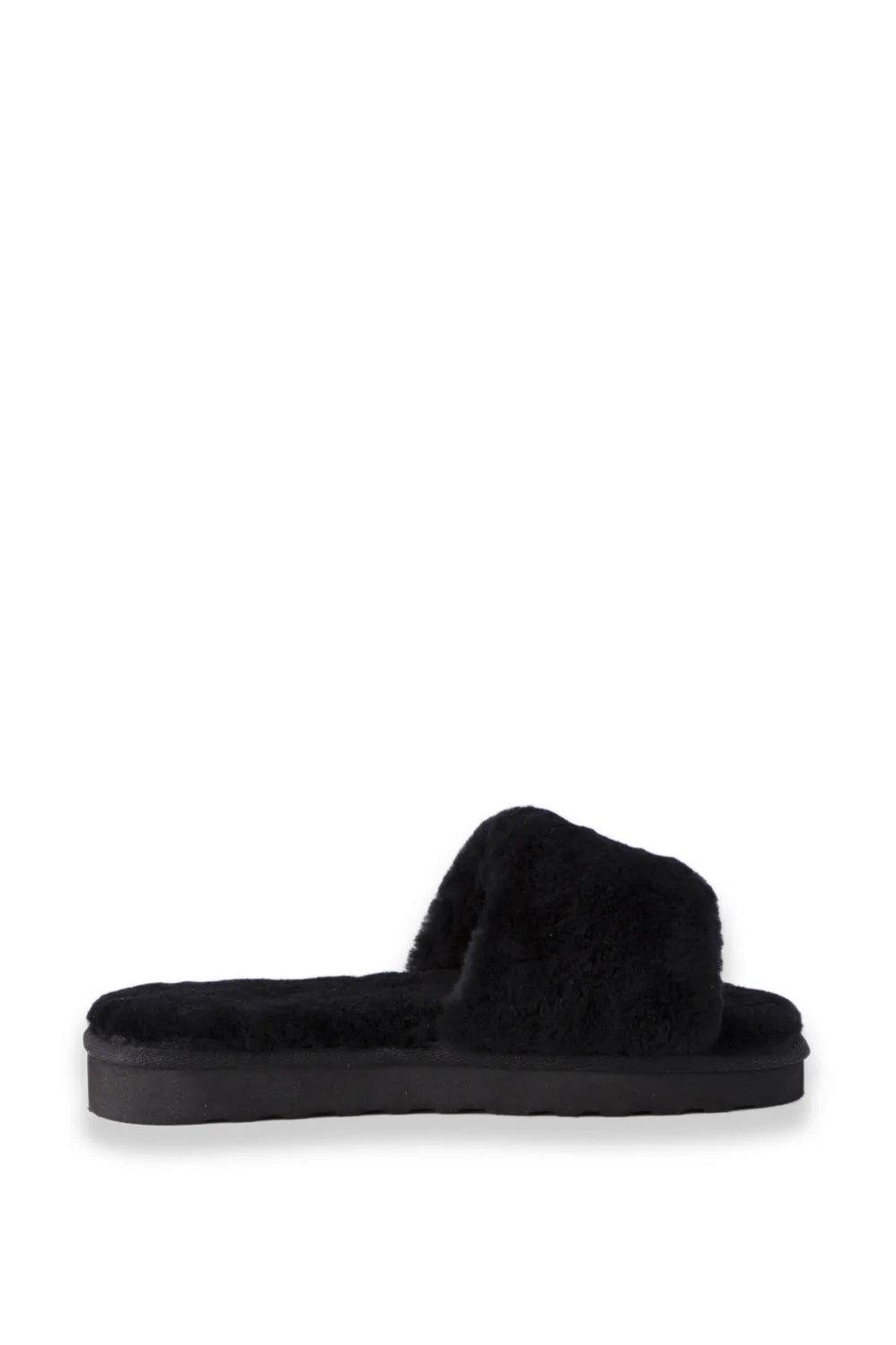 AUS WOOLI UGG WOMEN SHEEPSKIN FLUFF SLIDE - Black