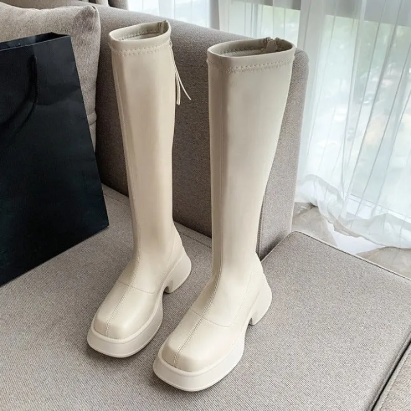 Back Zipper Soft Leather Thick Sole Boots