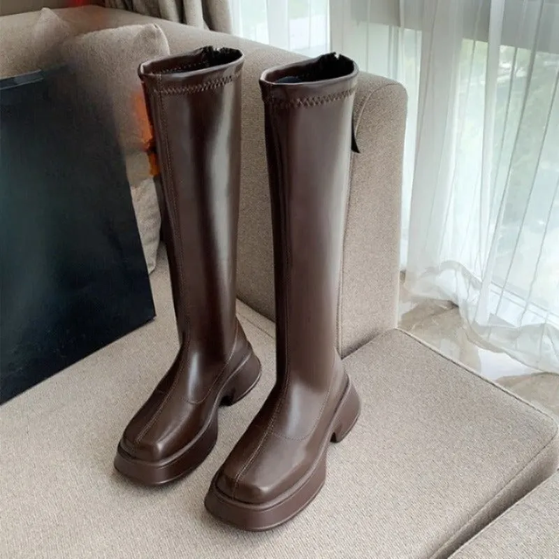 Back Zipper Soft Leather Thick Sole Boots
