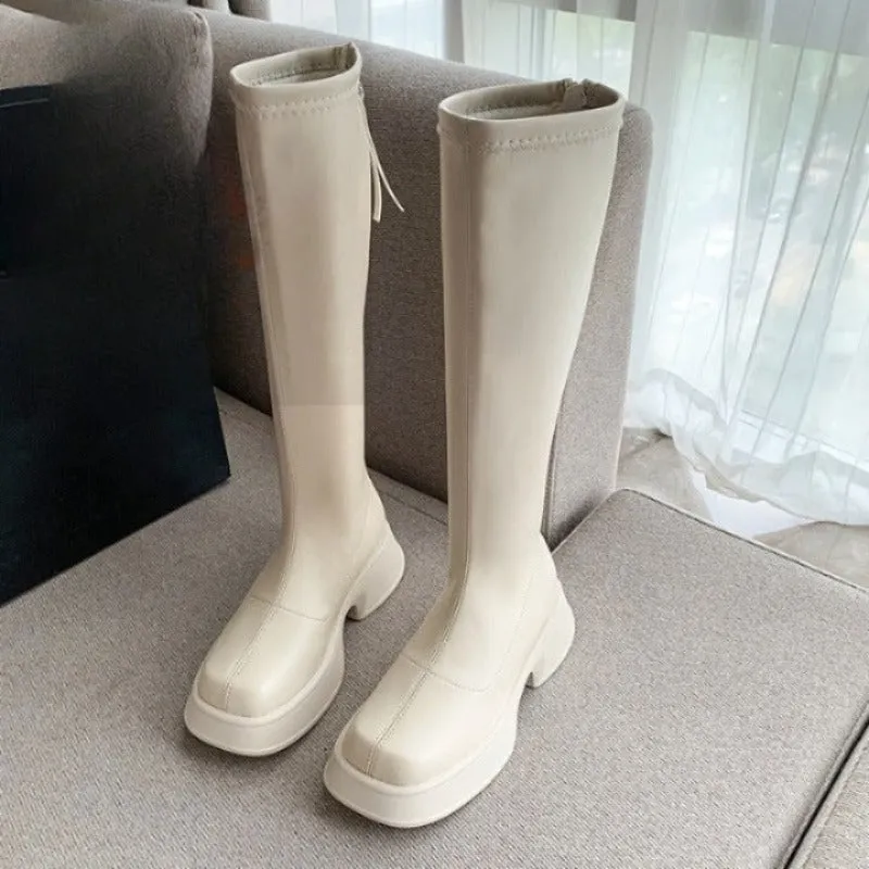 Back Zipper Soft Leather Thick Sole Boots