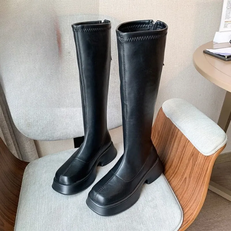 Back Zipper Soft Leather Thick Sole Boots