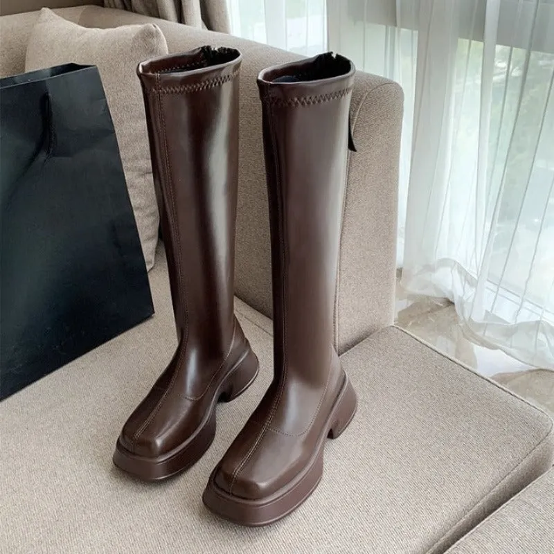 Back Zipper Soft Leather Thick Sole Boots
