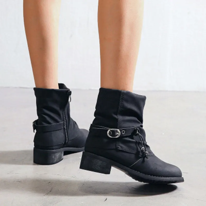 Chunky Heel Martin Boots Platform Buckle Short Boots
