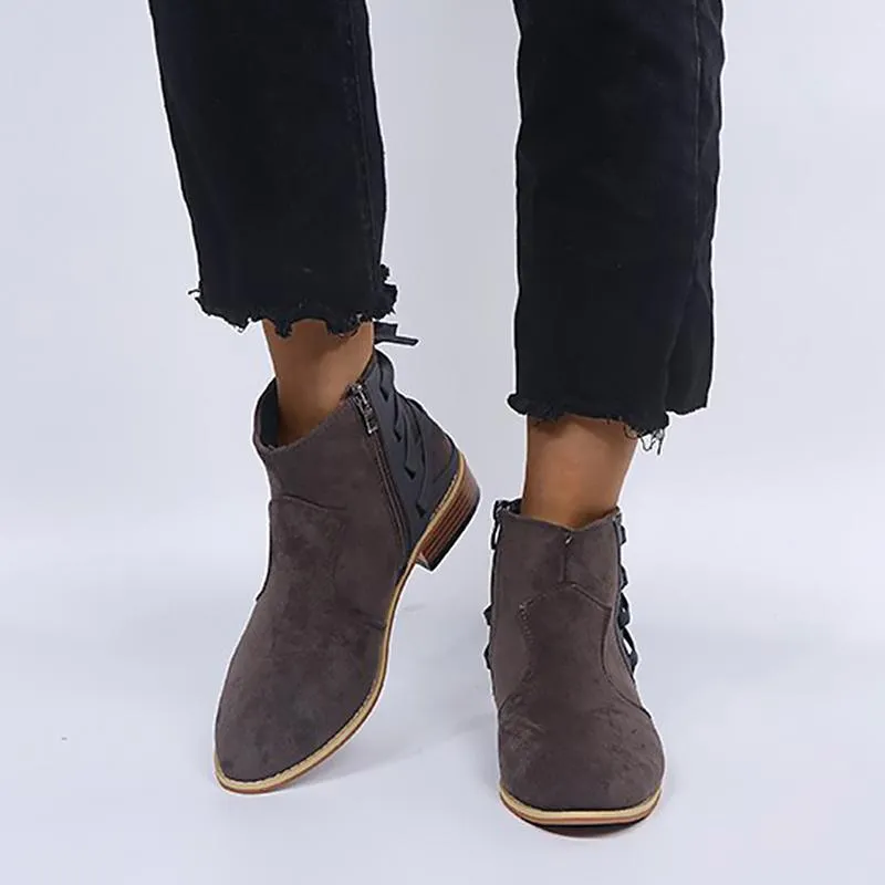 Damen Modischer Stiefel mit Schnür und Reißverschluss