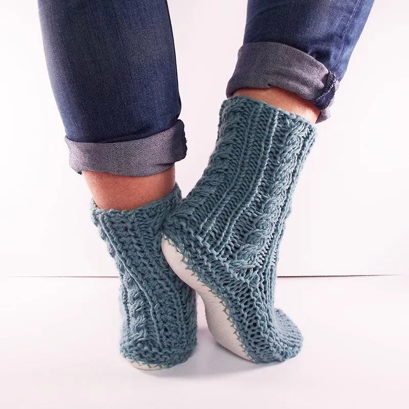 Duck Egg Blue Sheepskin and Merino Slipper Socks