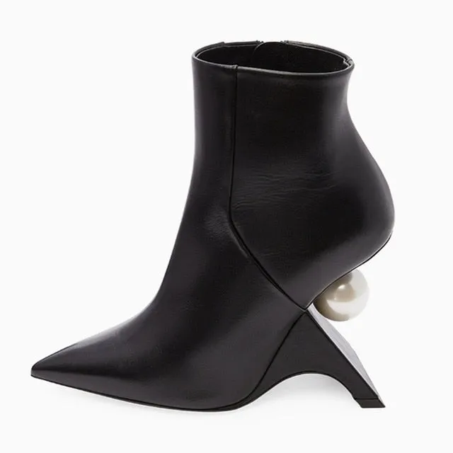 Heel Pearl Ankle Boots Women Runway