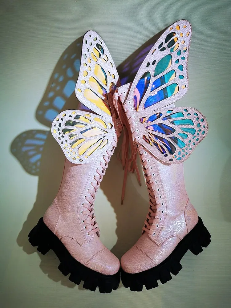 Holographic Winged Platform Boots – Bold & Futuristic