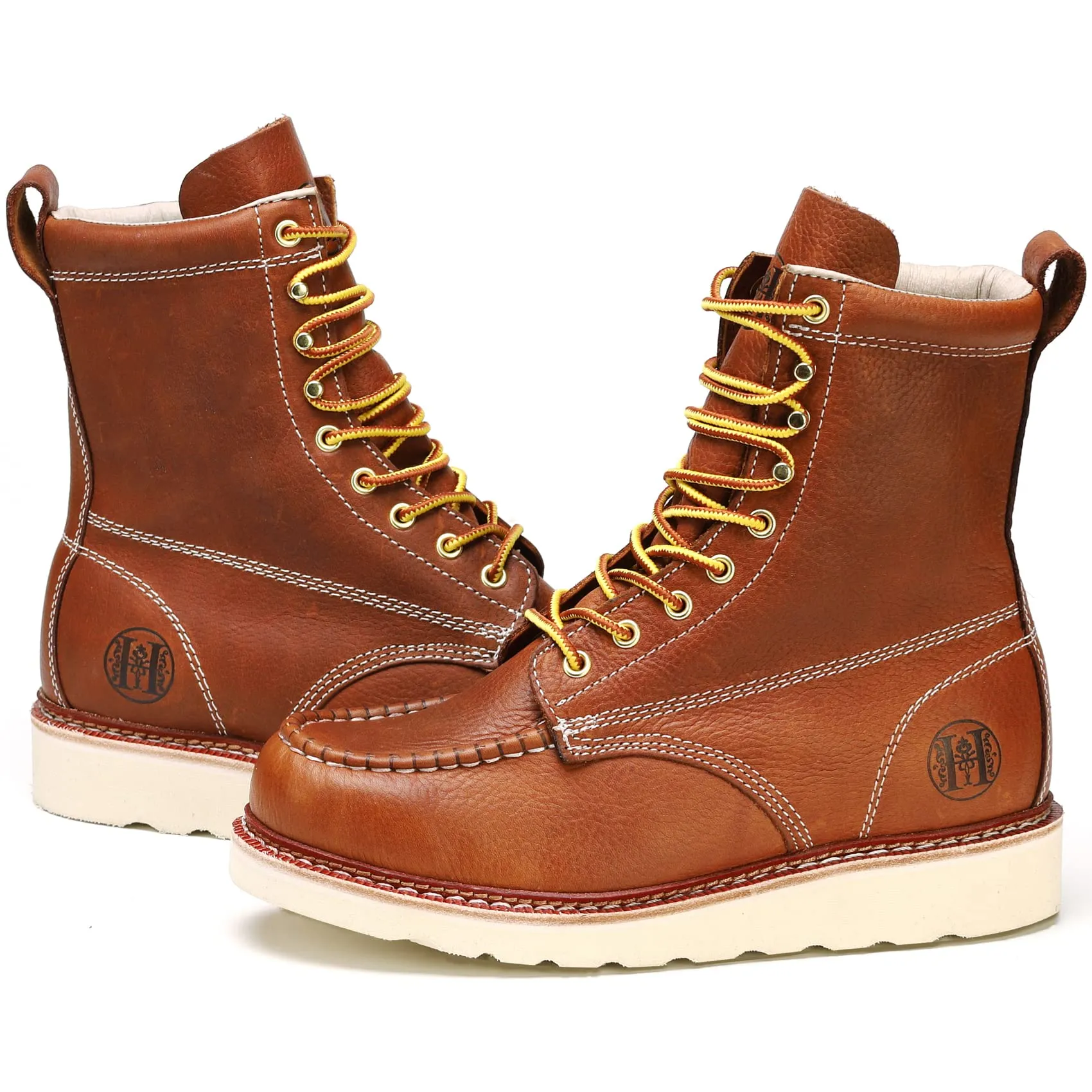 HVB808 Stylish Classic 8" Soft Toe Mens Work Boots Leather Slip Resistant Durable Breathable Stylish Boots