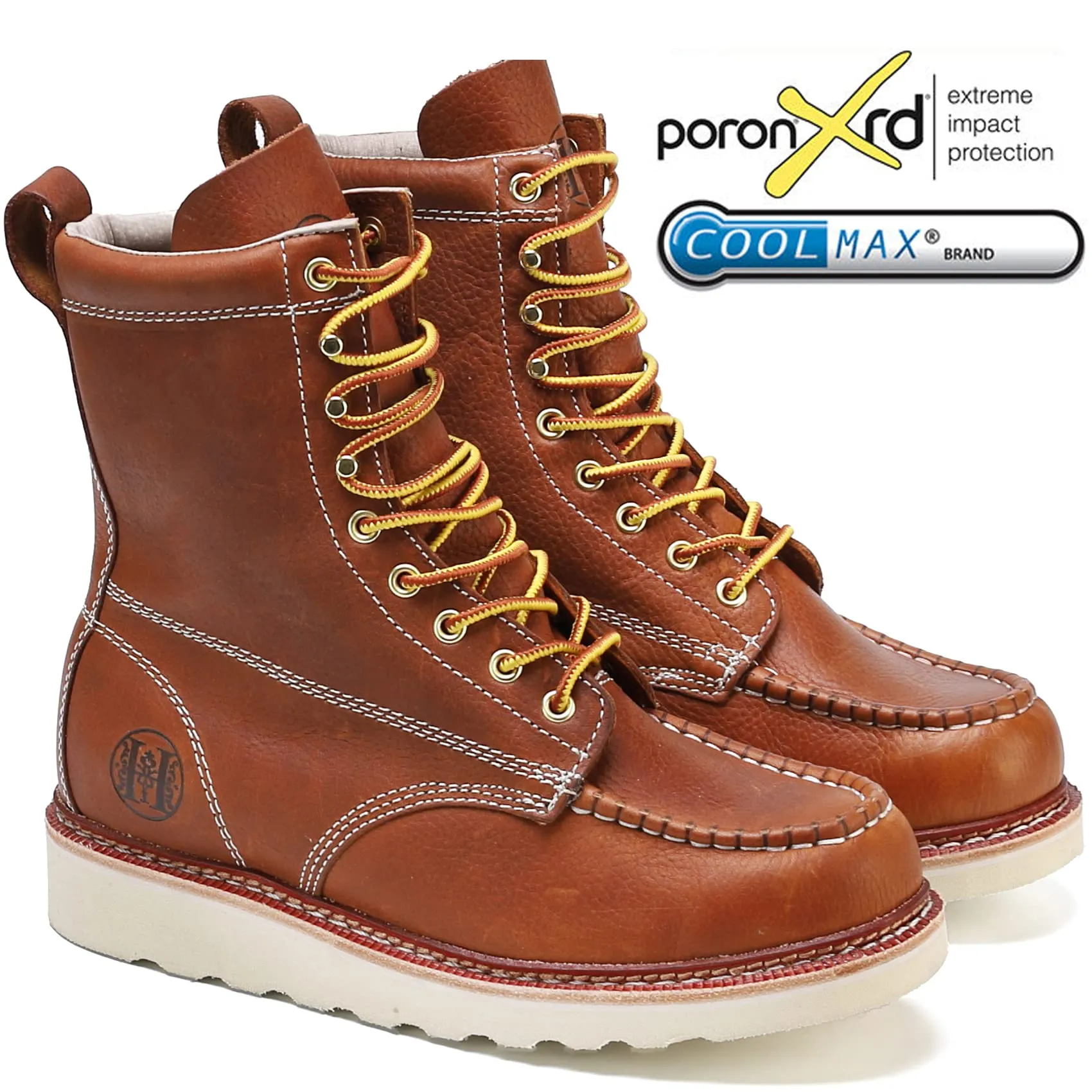 HVB808 Stylish Classic 8" Soft Toe Mens Work Boots Leather Slip Resistant Durable Breathable Stylish Boots