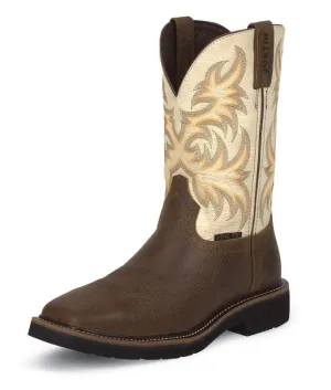 Justin Mens Stampede Steel White Work Boots