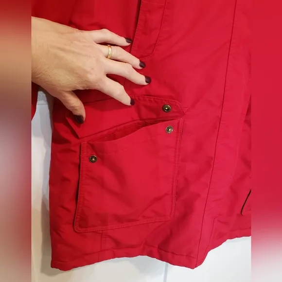 LANDS' END Insulated Winter Coat Hooded Red Size L/P 14-16 Nylon Polyester