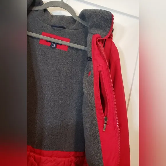 LANDS' END Insulated Winter Coat Hooded Red Size L/P 14-16 Nylon Polyester
