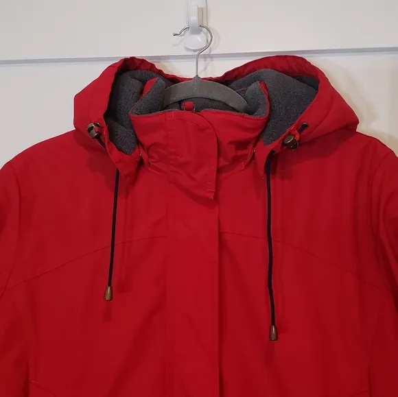 LANDS' END Insulated Winter Coat Hooded Red Size L/P 14-16 Nylon Polyester