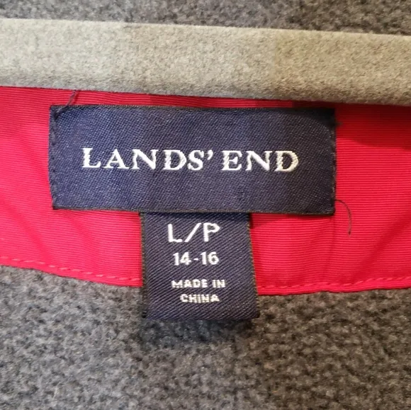 LANDS' END Insulated Winter Coat Hooded Red Size L/P 14-16 Nylon Polyester