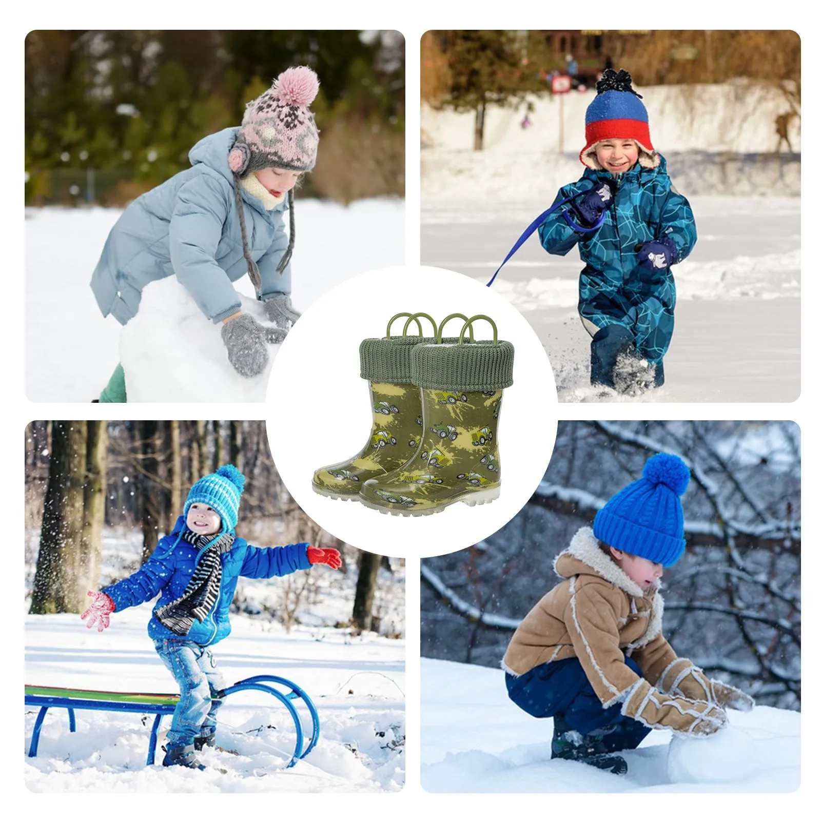 Light Up Kids Removable Warm Rain Boots