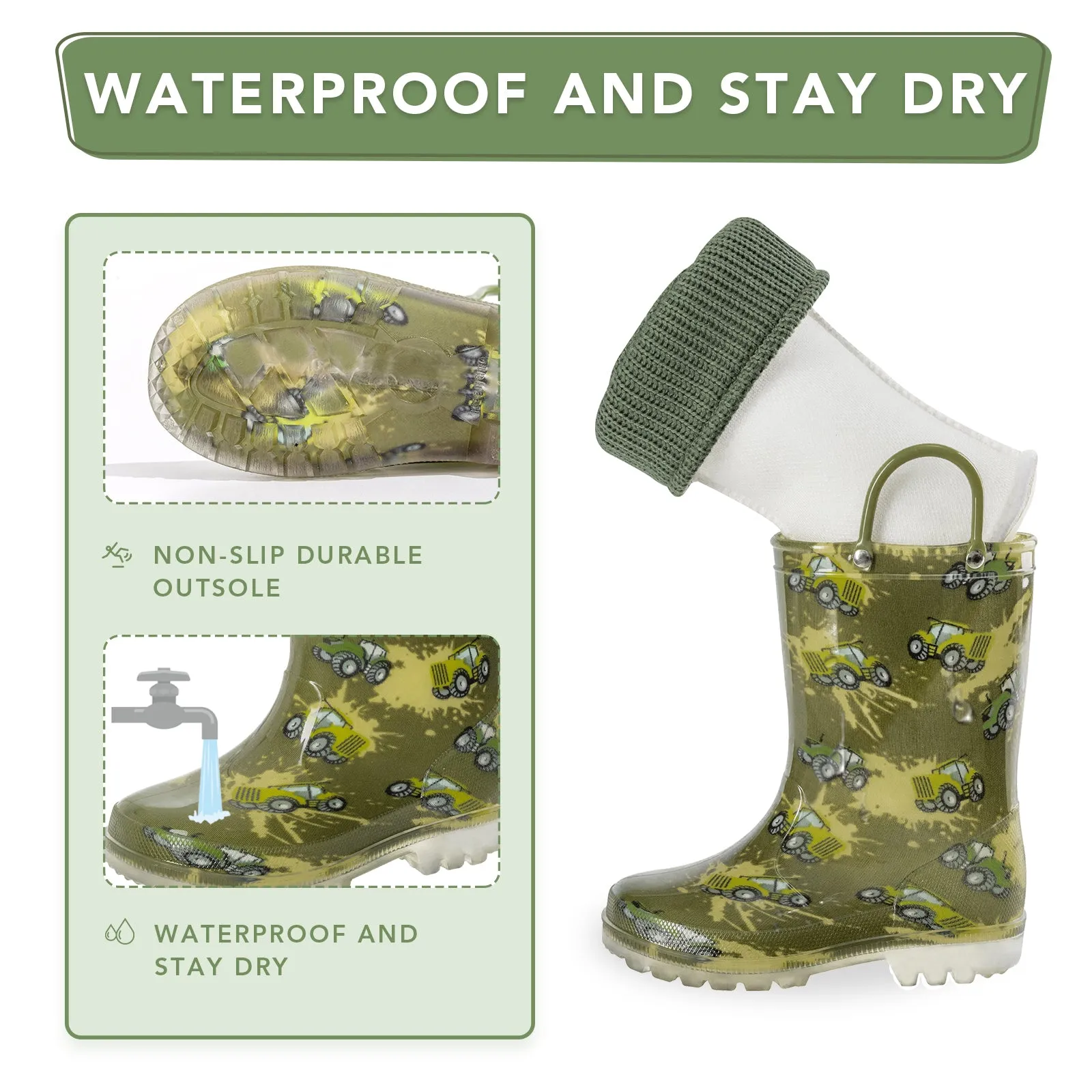 Light Up Kids Removable Warm Rain Boots