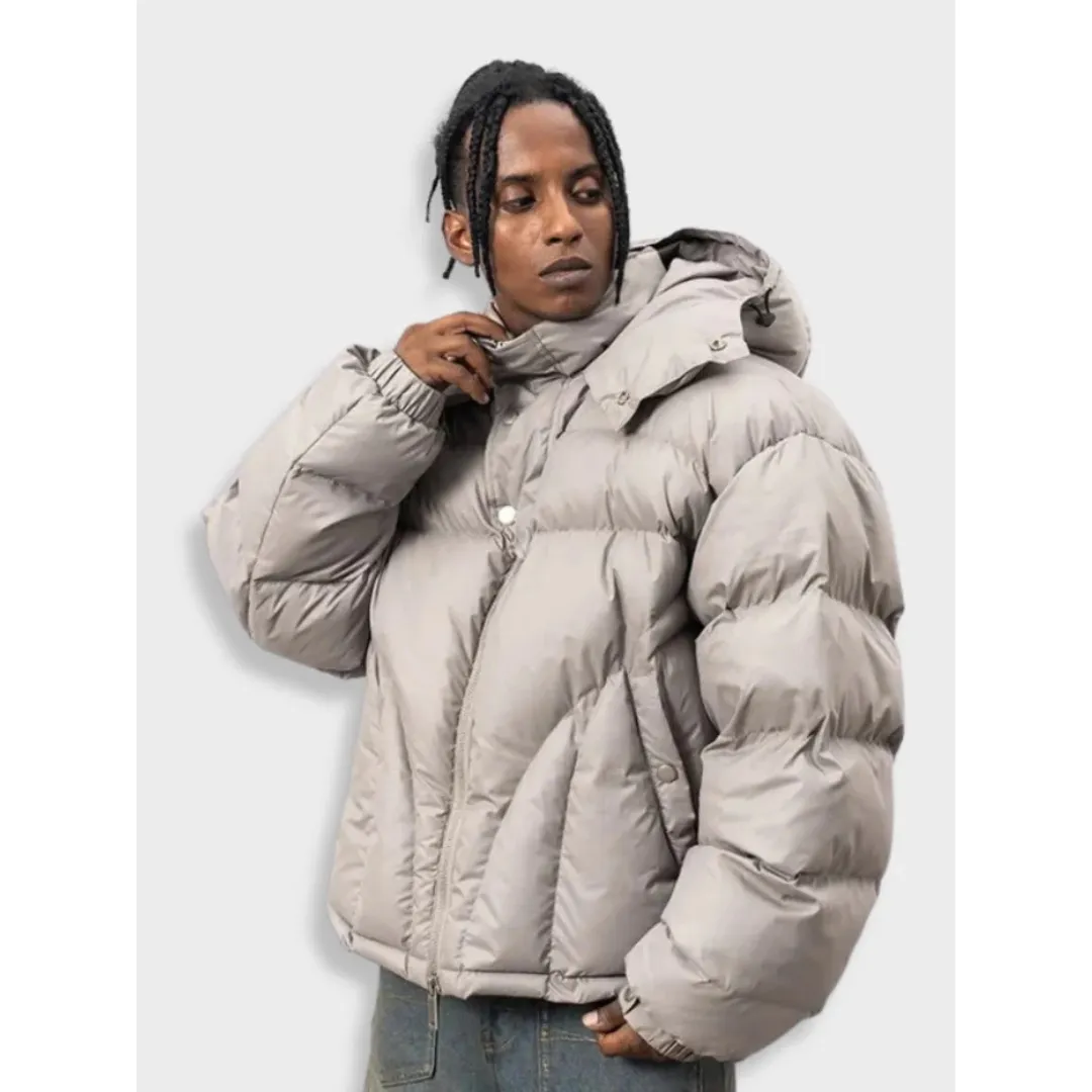 Men's Comfortable Winter High Neck Hooded Quilted Jacket | Hood