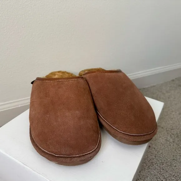 Old Friend Men’s Wide Sheepskin-lined Scuff Slipper Leather Size 9-10