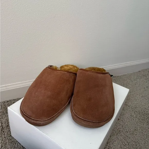 Old Friend Men’s Wide Sheepskin-lined Scuff Slipper Leather Size 9-10