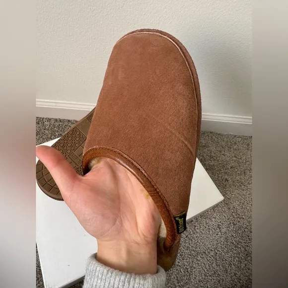 Old Friend Men’s Wide Sheepskin-lined Scuff Slipper Leather Size 9-10