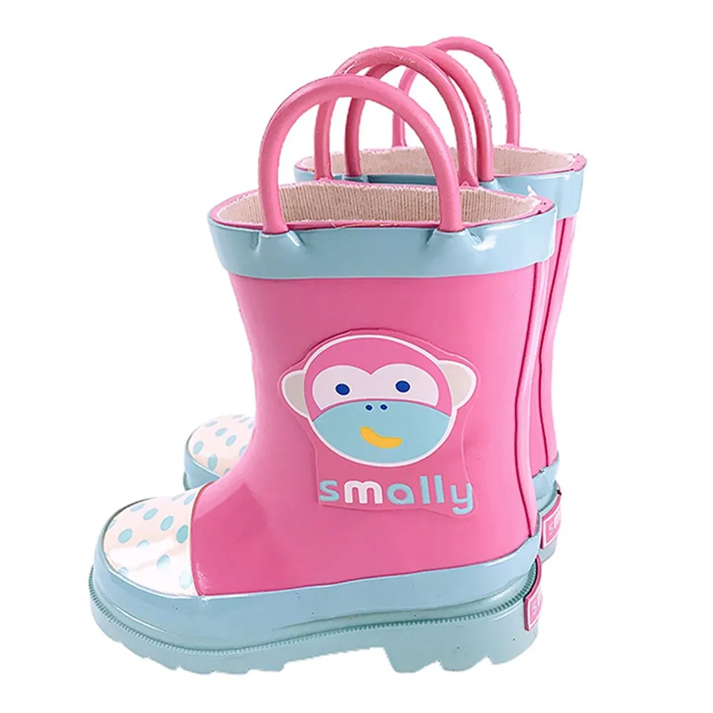 Pink Monkey Flexible Rubber Rain Gumboots for Toddlers and Kids