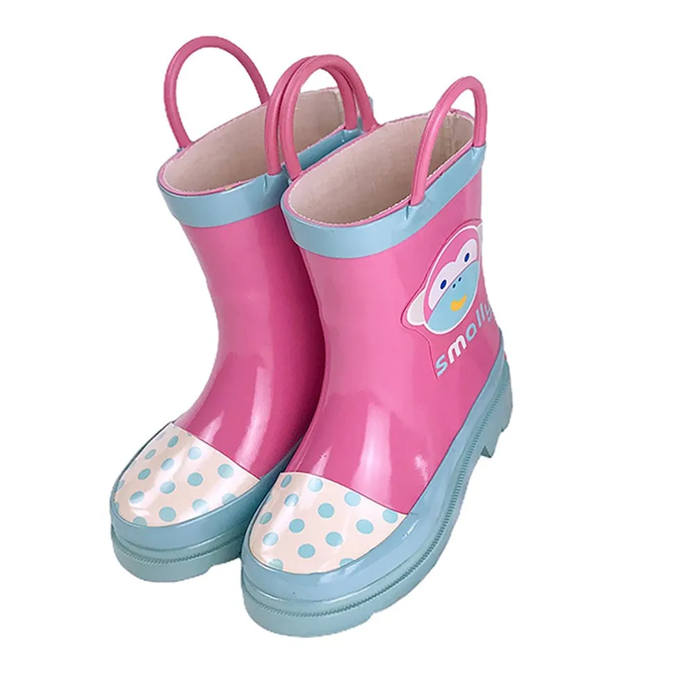 Pink Monkey Flexible Rubber Rain Gumboots for Toddlers and Kids