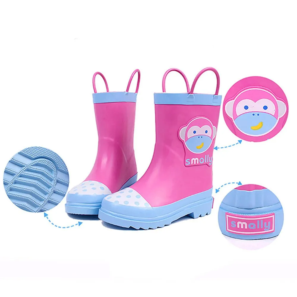 Pink Monkey Flexible Rubber Rain Gumboots for Toddlers and Kids