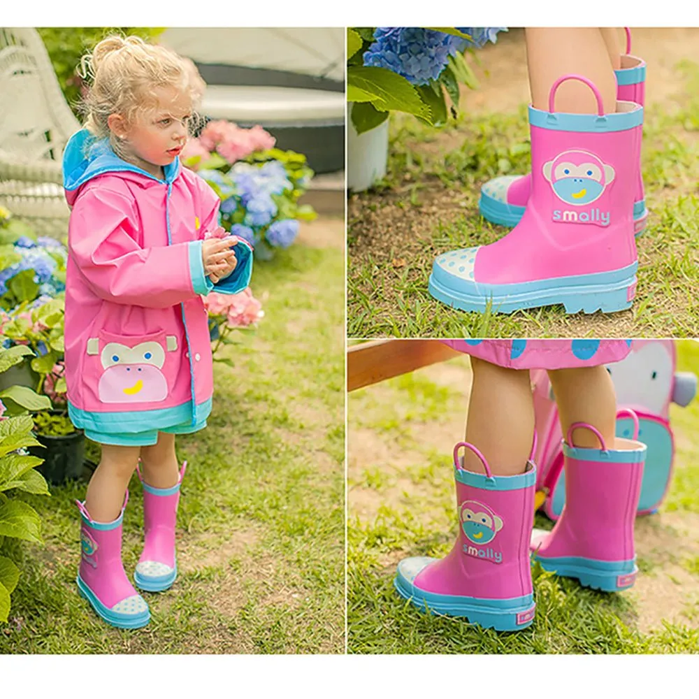 Pink Monkey Flexible Rubber Rain Gumboots for Toddlers and Kids