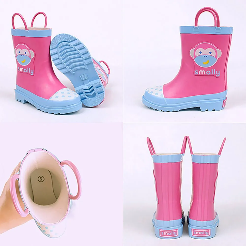 Pink Monkey Flexible Rubber Rain Gumboots for Toddlers and Kids