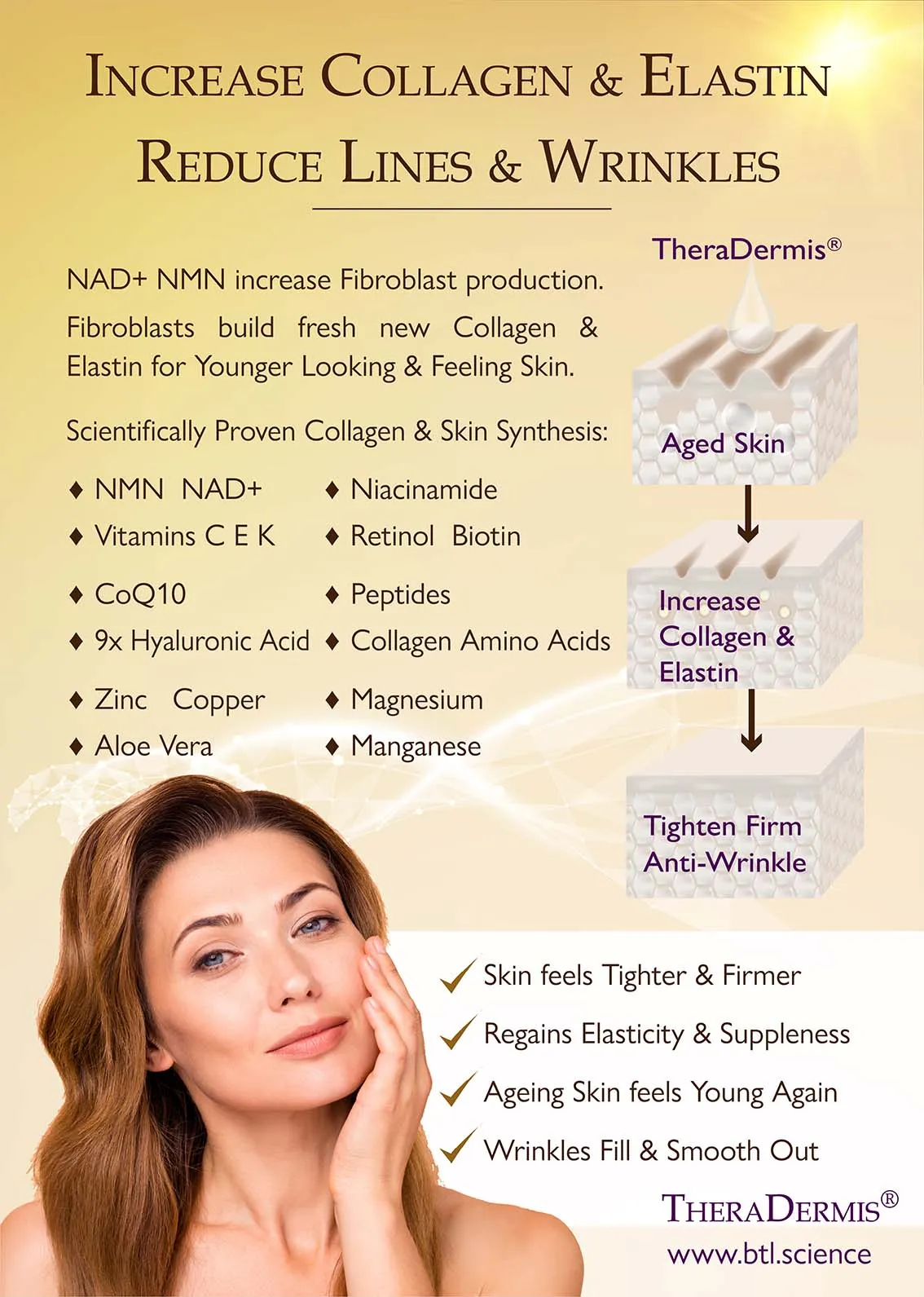 "Bye Bye Lines & Wrinkles" EVENING - Face & Skin Rejuvenation - Smooth & Soften, Lift & Tighten, NAD  NMN Retinol Hyaluronic Acid Aloe Vera