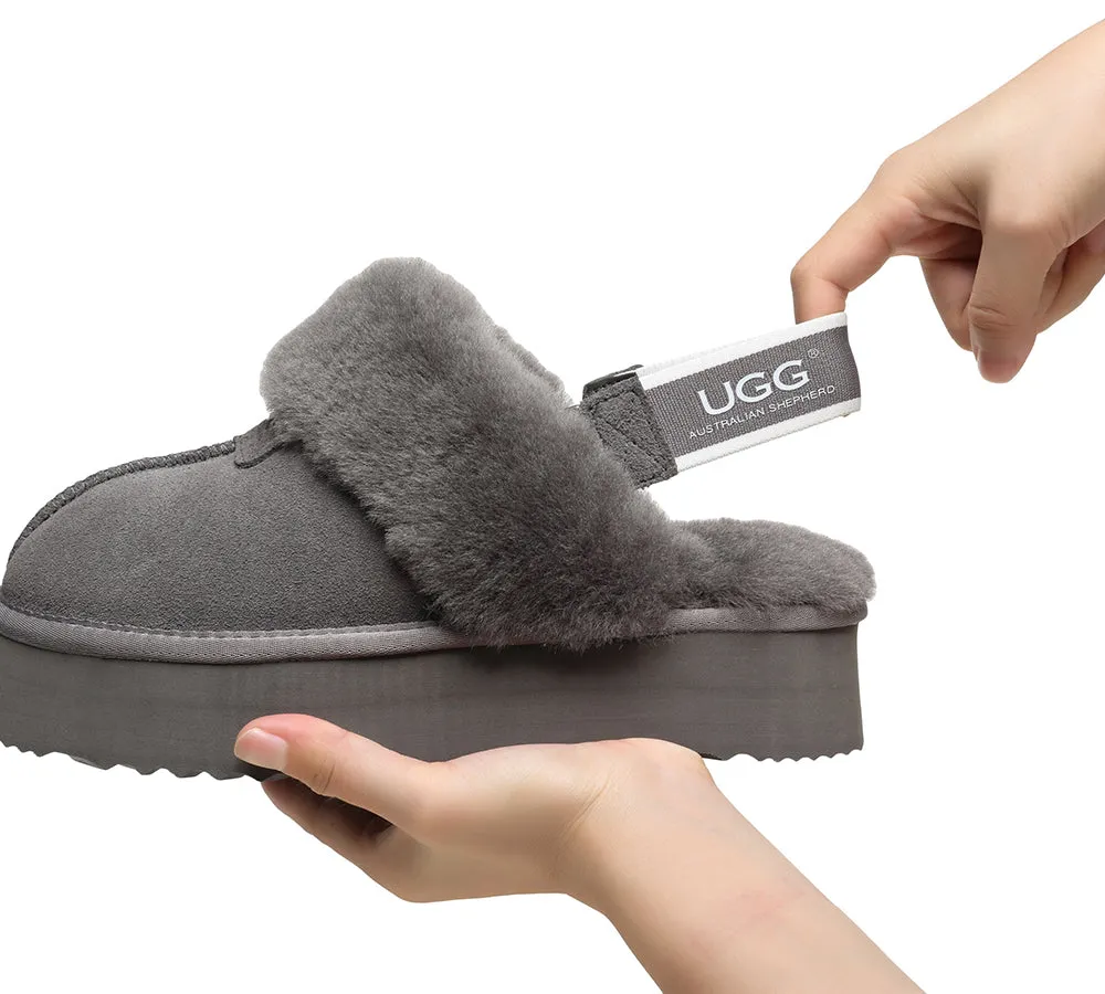 Removable Strap Slingback UGG Slipper Women Waffle Platform