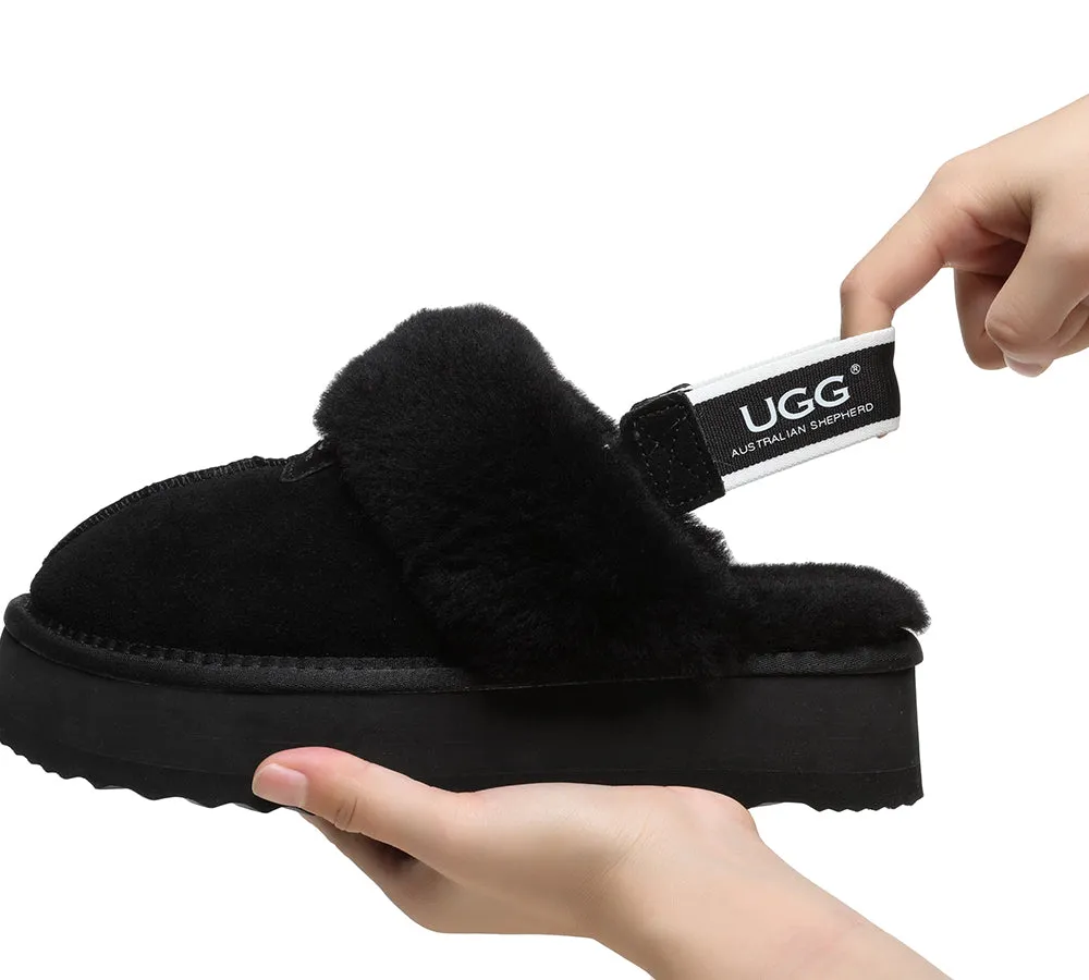 Removable Strap Slingback UGG Slipper Women Waffle Platform