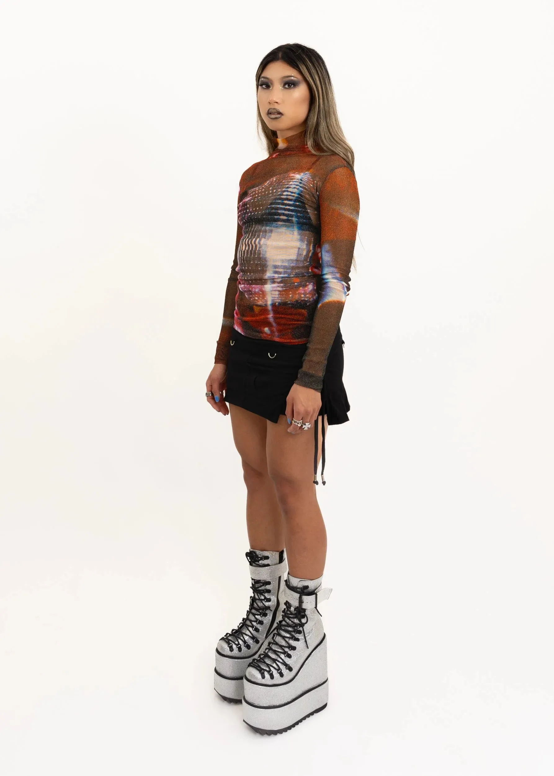 Rhinestone-encrusted platform disco boots