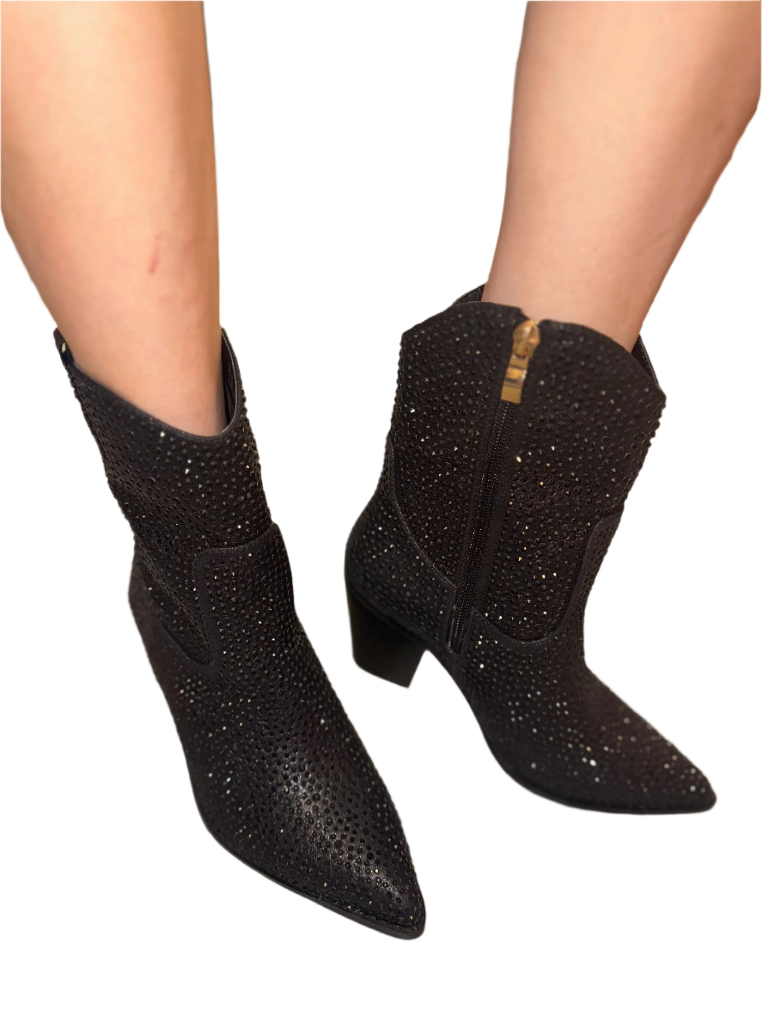 RHINESTONED POINTED TOE ANKLE BOOT DRITAN