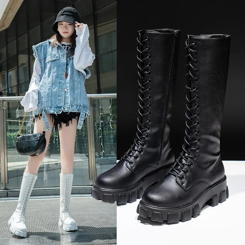 Rugged Lace-Up Platform Boots