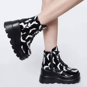 Shadow Wing' Black Patent Zipper Platform Boots