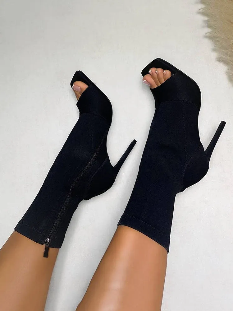 Square Peep Toe Suede Boots