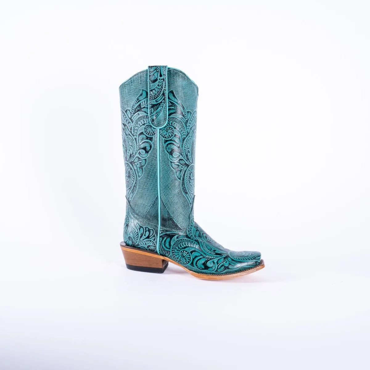 TANNER MARK WOMEN’S Handtooled Print Turquoise Cowgirl Boots