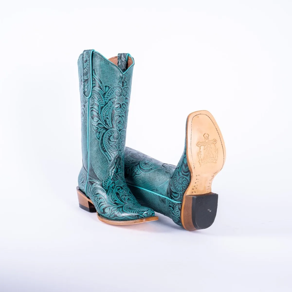 TANNER MARK WOMEN’S Handtooled Print Turquoise Cowgirl Boots
