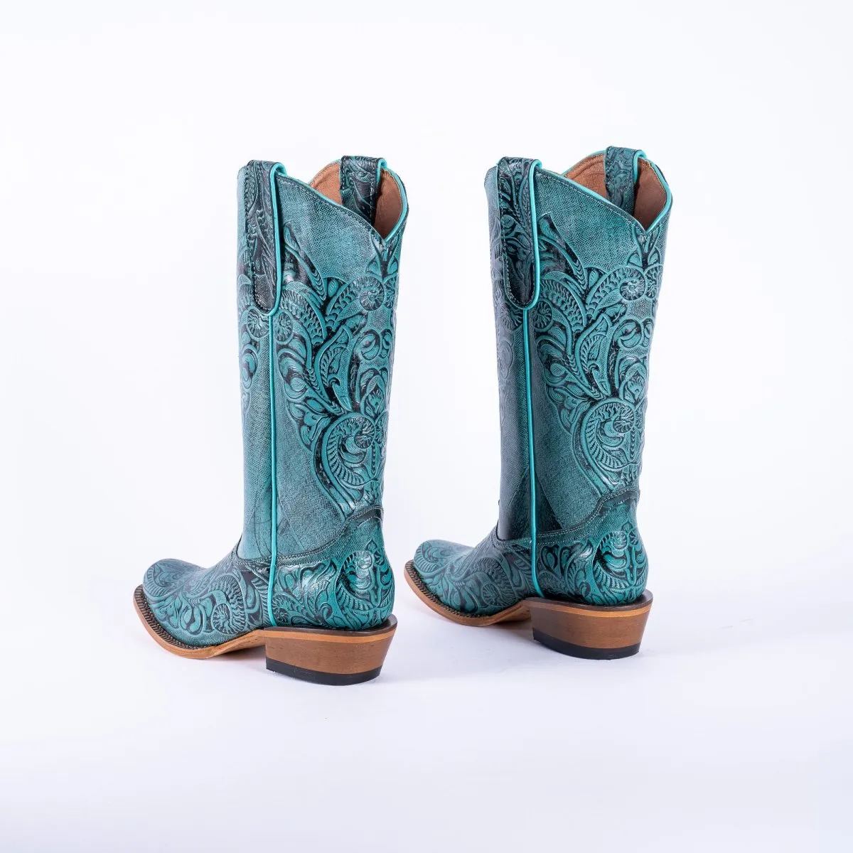 TANNER MARK WOMEN’S Handtooled Print Turquoise Cowgirl Boots
