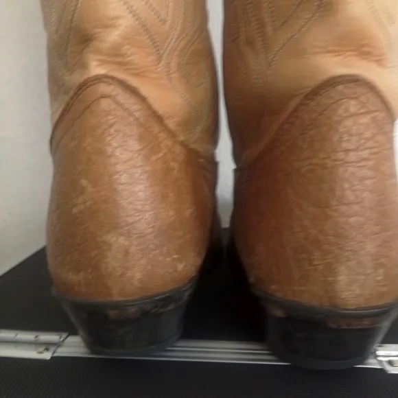 TONY LAMA Leather Cowboy Boots 2-Tone Brown Heels