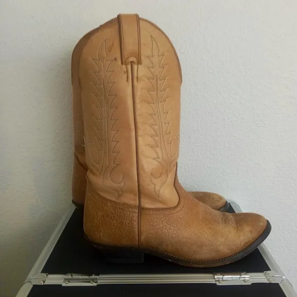 TONY LAMA Leather Cowboy Boots 2-Tone Brown Heels