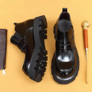 Top Layer Cowhide Men's Leather Shoes Wide Toe Shoes Fat Feet Men's Boots Winter Fleece-lined Warm Genuine Leather Glossy Platform Chelsea Boots23699