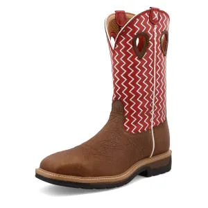 Twisted X Men's 12" Western Work Boot - Distressed Saddle Shoulder & Cherry